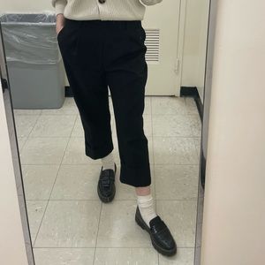 MNG by Mango Black Pleated Straight Trouser Pants 12 Cropped